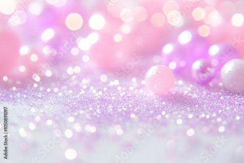 Soft pink and lavender bokeh lights on a blurred white background