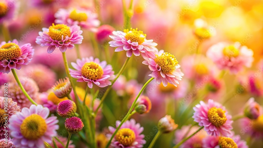 A close-up shot of delicate pink and yellow wildflowers with intricate details and texture, pink, yellow, petals, vegetation A close-up shot of delicate pink and yellow wildflowers with intricate details and texture, pink, yellow, petals, vegetation