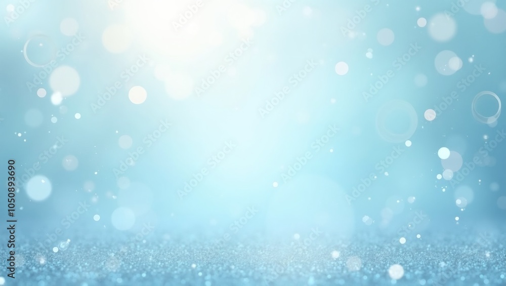 Dreamy light blue background with bubbles and glitter central empty space Dreamy light blue background with bubbles and glitter central empty space