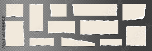 Vector set of Realistic Torn Paper fragments with rough edges. Collection of ripped paper pieces. Element for collage effects, scrapbooking, design projects, notes