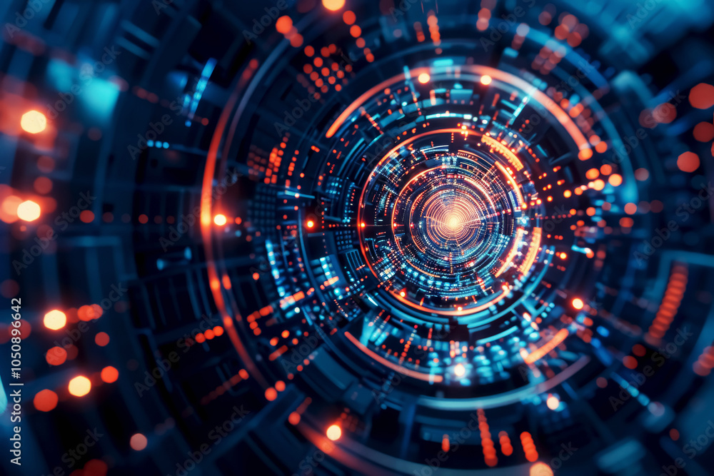 Obraz premium Exploring a vibrant, futuristic tech background with glowing elements and digital patterns