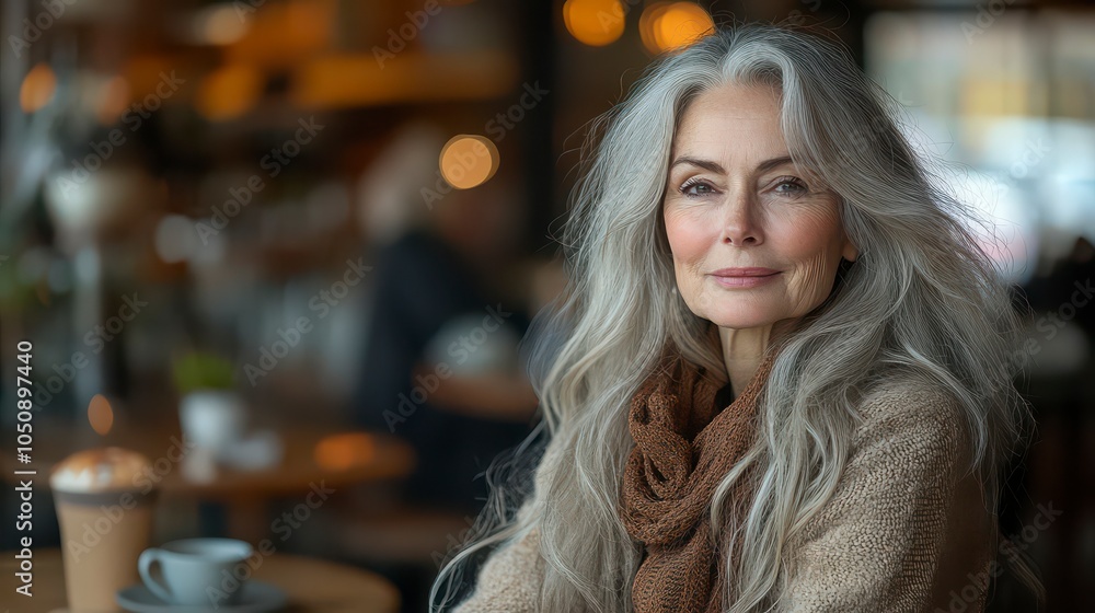 Portrait of a Gray Haired Woman at a Coffee Shop Portrait of a Gray Haired Woman at a Coffee Shop
