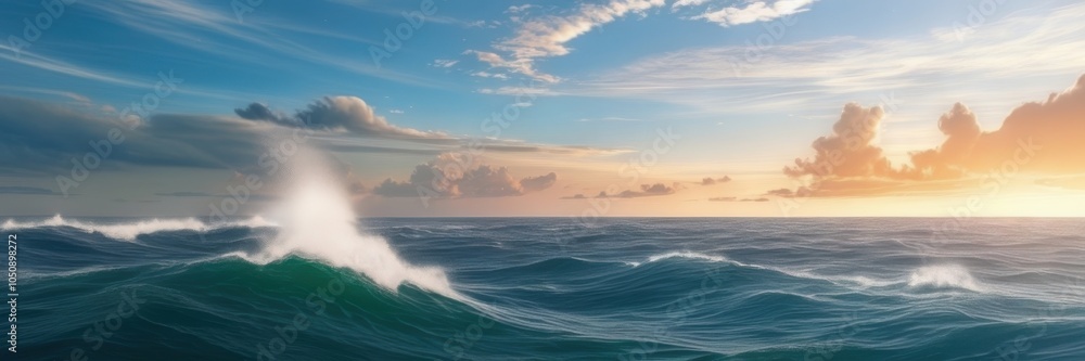 Fototapeta premium a wave breaking in the ocean at sunset
