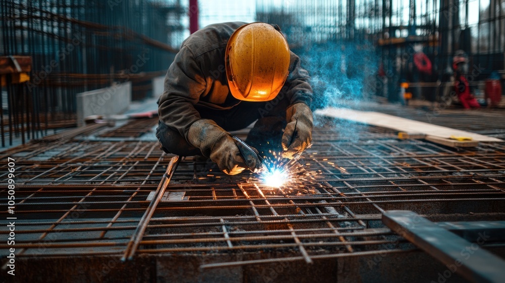 Construction Worker Welding Metal Mesh Construction Worker Welding Metal Mesh