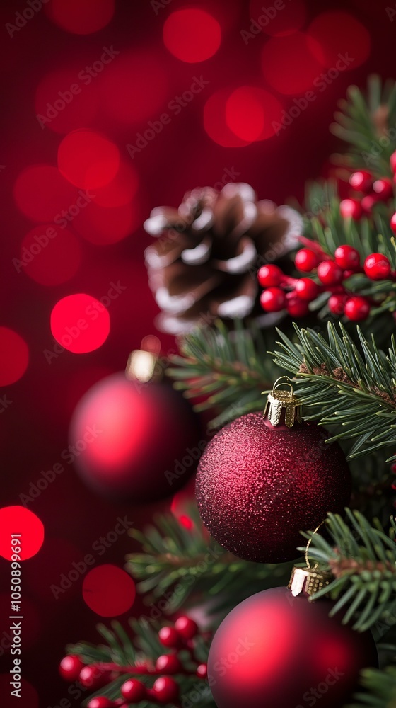 Vibrant red Christmas tree adorned with matching red ornaments and festive red balls. Vibrant red Christmas tree adorned with matching red ornaments and festive red balls.