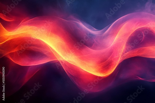 Abstract red and yellow wave of light energy flowing on dark background