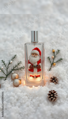 Santa Claus in Perfume Bottle with Christmas Decor