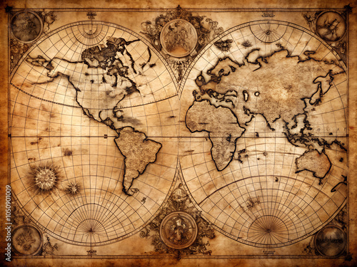 Old map paper.  Sepia paper. Paper with deckle edge 