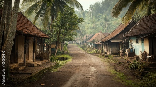 A Tranquil Village Street in the Tropics