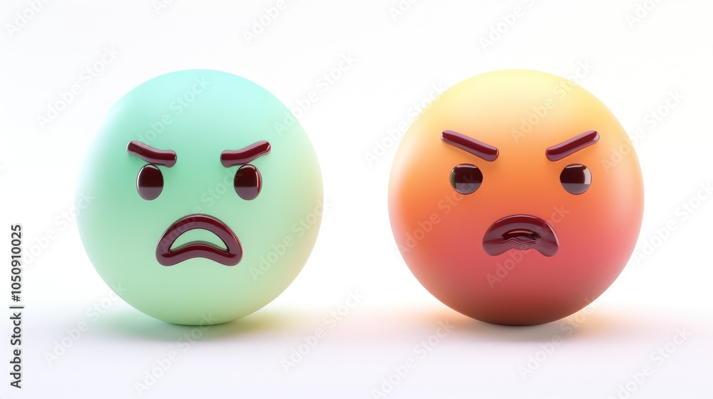 Two emojis, one with a gradient from mint to lime expressing confusion, and another from sunset orange to burgundy showing determination, set against a white backdrop Two emojis, one with a gradient from mint to lime expressing confusion, and another from sunset orange to burgundy showing determination, set against a white backdrop