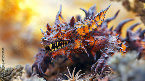 Striking Close-Up of a Thorny Devil (Moloch horridus) Amidst Desert Shrubs photo