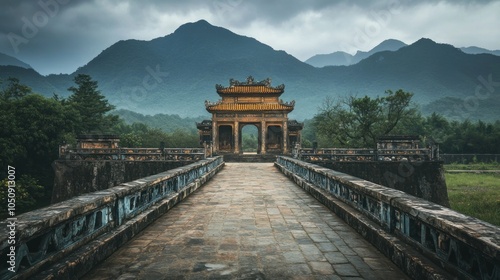 Stone Bridge Leading to an Ancient Temple photo