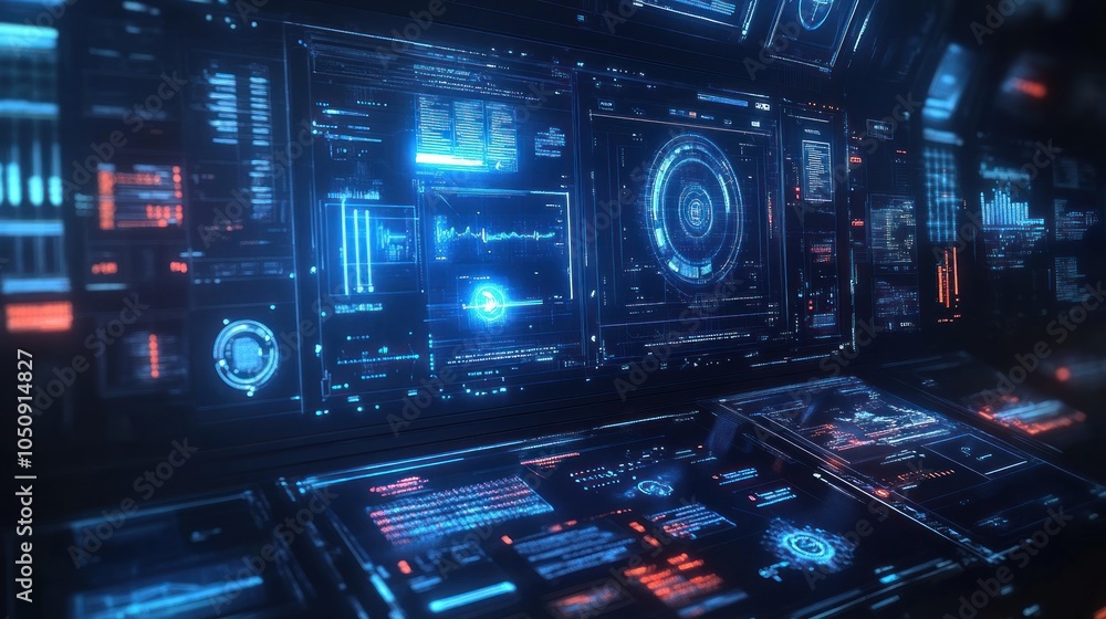 Fototapeta premium Futuristic Interface with Glowing Blue and Red Elements