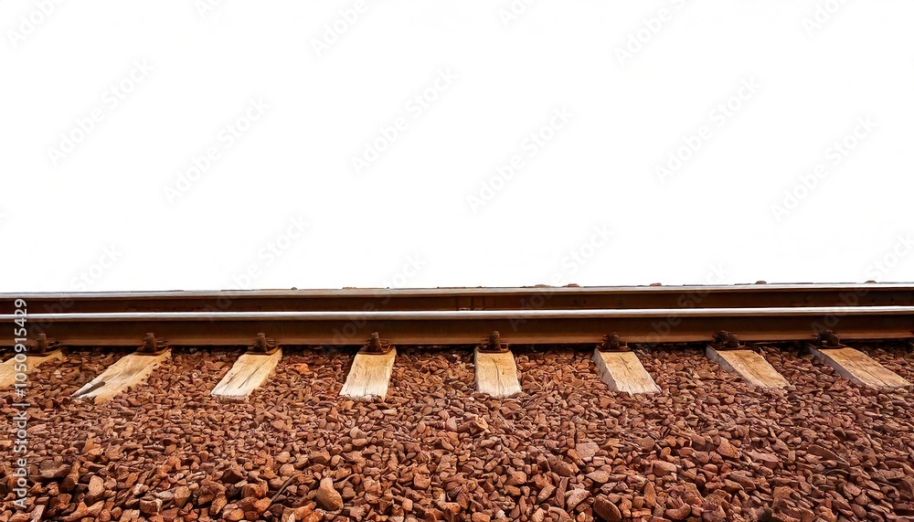 Railway railroad train track or permanent way is the structure on a railway or railroad consisting of the rails, fasteners, railroad ties and ballast plus the underlying subgrade. Isolated on white Railway railroad train track or permanent way is the structure on a railway or railroad consisting of the rails, fasteners, railroad ties and ballast plus the underlying subgrade. Isolated on white