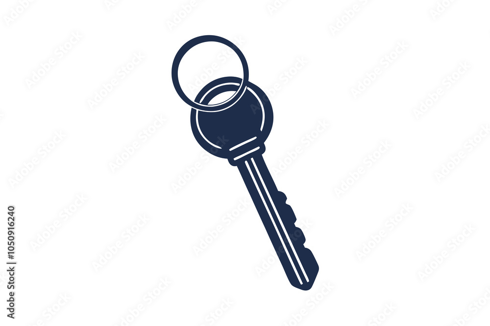 Key with key ring on isolated white background Key with key ring on isolated white background
