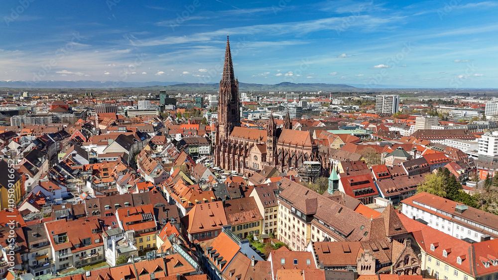 Fototapeta premium Aerial view of the city of Freiburg im Breisgau in Germany.