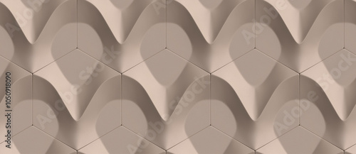 Seamless beige 3D geometric pattern illustration photo