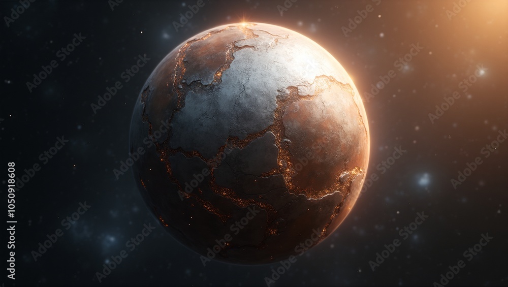 Shiny metallic planet with gold copper swirls glowing like a cosmic jewel Shiny metallic planet with gold copper swirls glowing like a cosmic jewel