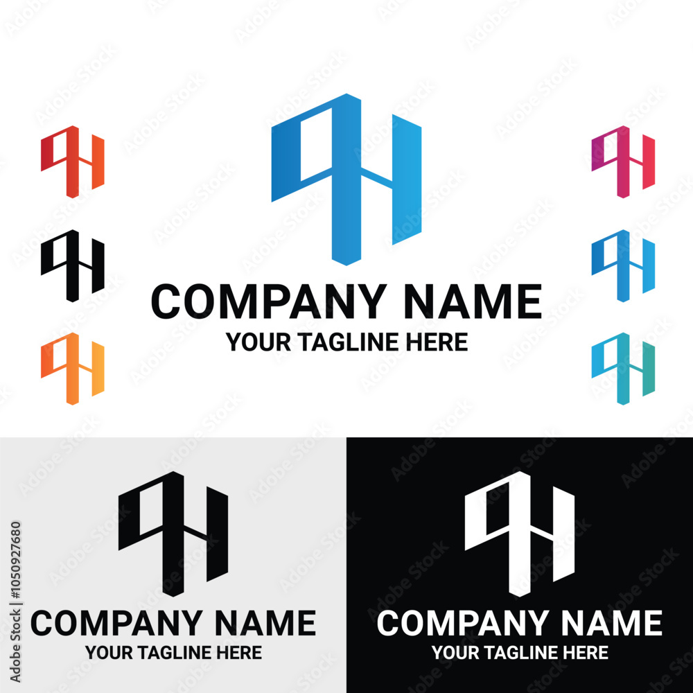 Obraz premium Abstract initial QH letter monogram logo design template