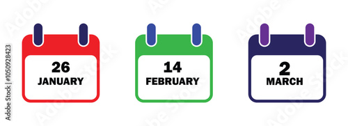 calender vector set. calender collection in three different colors red,green and blue style vector illustration on white background.