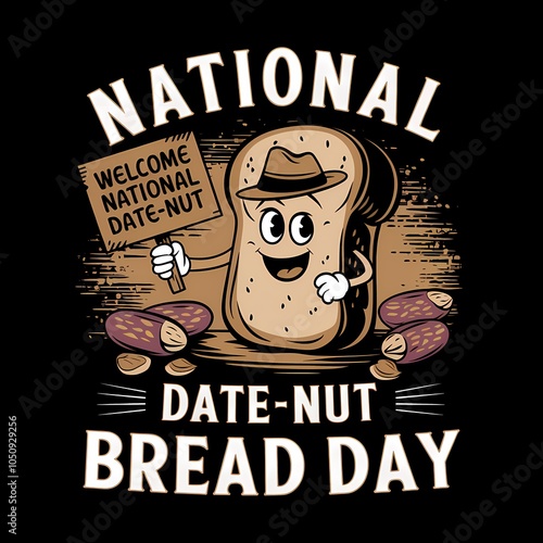 National Date-Nut Bread Day Rustic Illustration of Bread Loaf and Slices