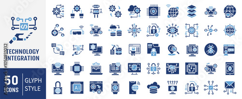 Technology integration icon collection. Containing automation, digitalization, innovation, collaboration icon. Simple flat vector illustration.