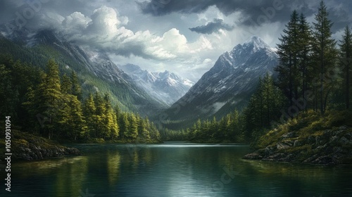 Majestic Mountain Lake and Forest Landscape