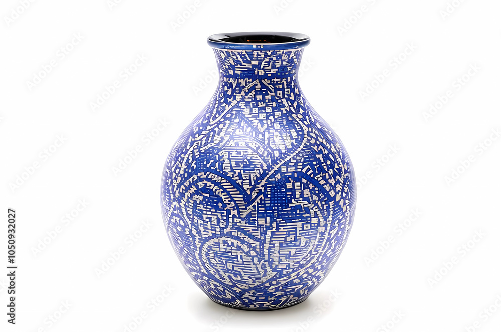 Intricate Blue Mosaic Pattern Vase with Abstract Detailing Intricate Blue Mosaic Pattern Vase with Abstract Detailing