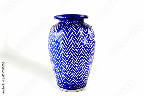 Classic Blue Chevron Patterned Vase