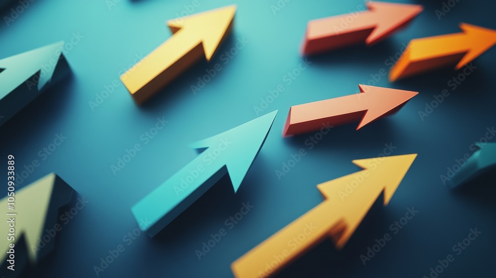 An abstract representation of equitable progress, depicting a series of differently sized and colored arrows moving together towards a common goal An abstract representation of equitable progress, depicting a series of differently sized and colored arrows moving together towards a common goal