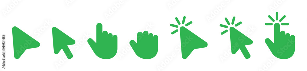Mouse click cursor and loading icon for interface, computer, mobile app, animation or UI design. Mouse pointer green fill vector illustration on transparent background. Hand pointer symbol with finger Mouse click cursor and loading icon for interface, computer, mobile app, animation or UI design. Mouse pointer green fill vector illustration on transparent background. Hand pointer symbol with finger