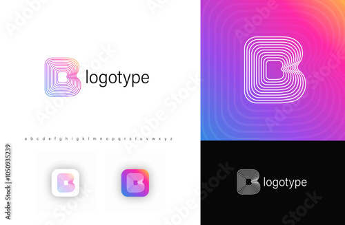 Ripples Logo Letter B, Geometric Rounded Lines Monogram for Tech Branding, Creative Posters, Identity. Vector Illustration