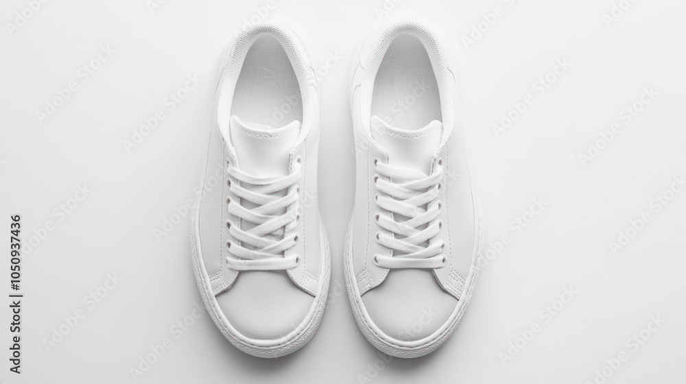 White Leather Sneakers on a White Background White Leather Sneakers on a White Background