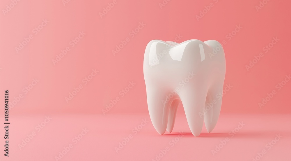 Shiny white tooth on pink background for dental health and hygiene banner with copy space Shiny white tooth on pink background for dental health and hygiene banner with copy space