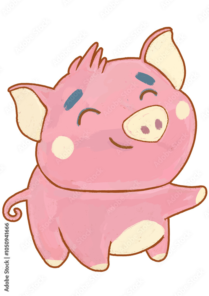 Fototapeta premium Illustration of a cute pig on white background. Children's cartoon character