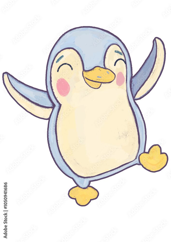 Children's illustration of cute blue penguin on white background hand drawn Children's illustration of cute blue penguin on white background hand drawn