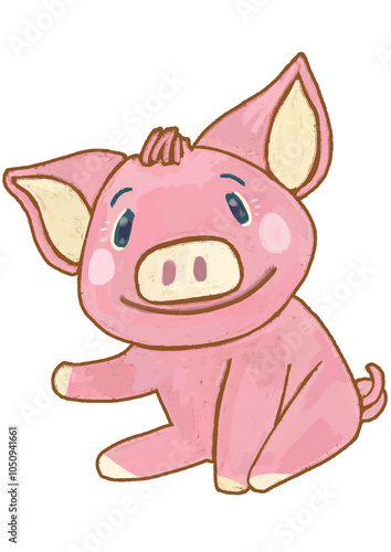 Illustration of a cute pig on white background. Children's cartoon character