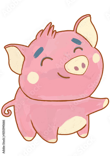 Illustration of a cute pig on white background. Children's cartoon character