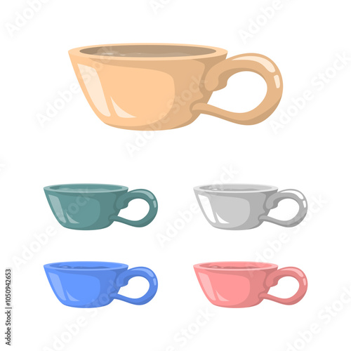 collection set of ceramic cups vector illustration isolated on white background. Editable and scalable EPS file. A cup of tea, coffee, cappuccino, herbal drink, etc. Flat graphic design 