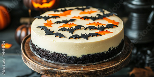 cake or mussfin with halloween bats decoration