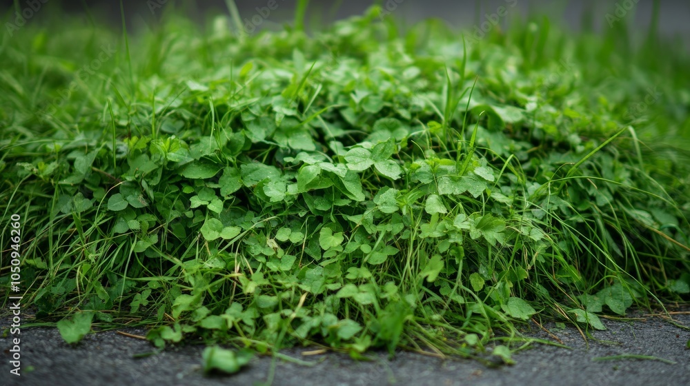 Close-up of overgrown grass covering the ground and crowding small plants creating a messy appearance Close-up of overgrown grass covering the ground and crowding small plants creating a messy appearance