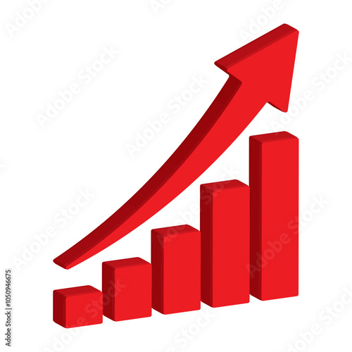 Growing business 3d red arrow on white. Profit red arrow, Vector illustration.Business concept, growing chart. Concept of sales symbol icon with arrow moving up. Economic Arrow With Growing Trend.