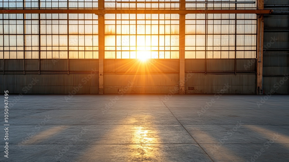 Sunlight floods a vast industrial warehouse, highlighting the high ceiling and expansive open space. Sunlight floods a vast industrial warehouse, highlighting the high ceiling and expansive open space.