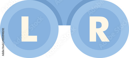 Pair of blue contact lenses for vision correction with left and right letters for ophthalmology