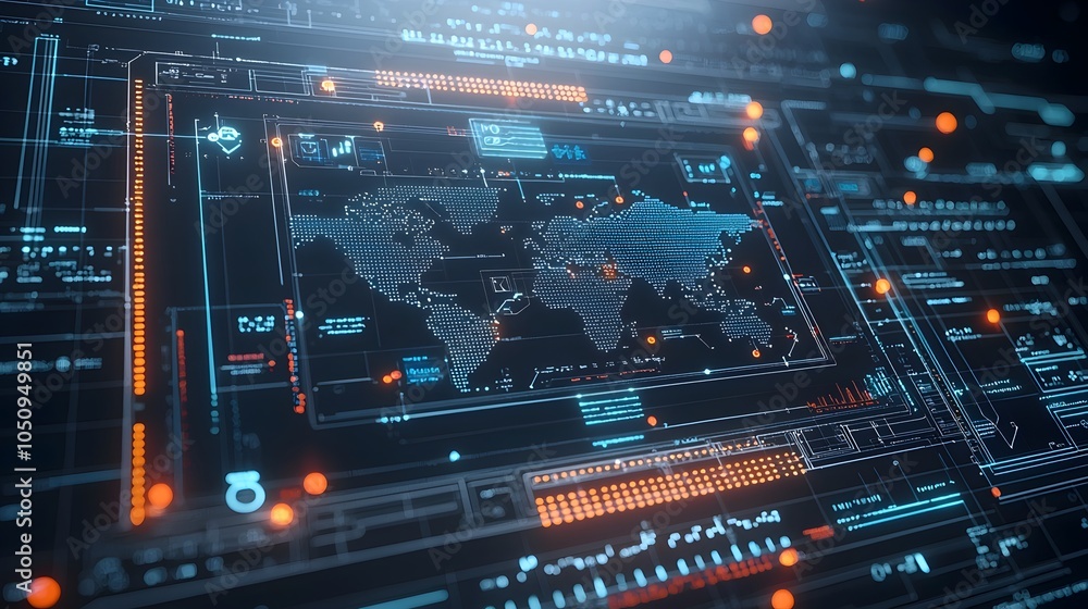 Obraz premium Glowing Polygonal 3D Map with Binary Code Background Showcasing Global Technology and Digital Innovation Concepts