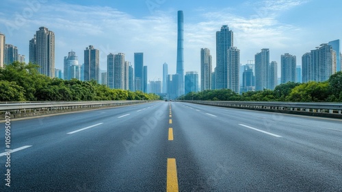 Asphalt highway road and lake with mountains