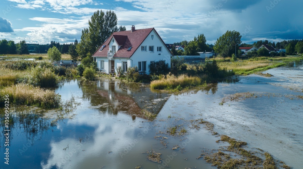 Naklejka premium Wide shot of a house with visible wastewater discharge into the surrounding environment creating environmental pollution