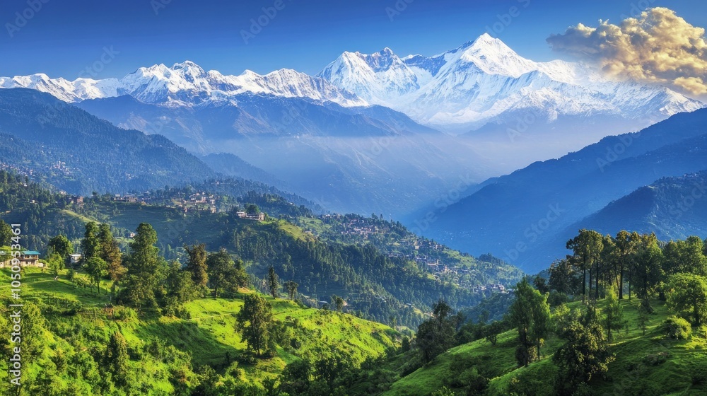 Fototapeta premium Majestic Mountain Range with Lush Greenery