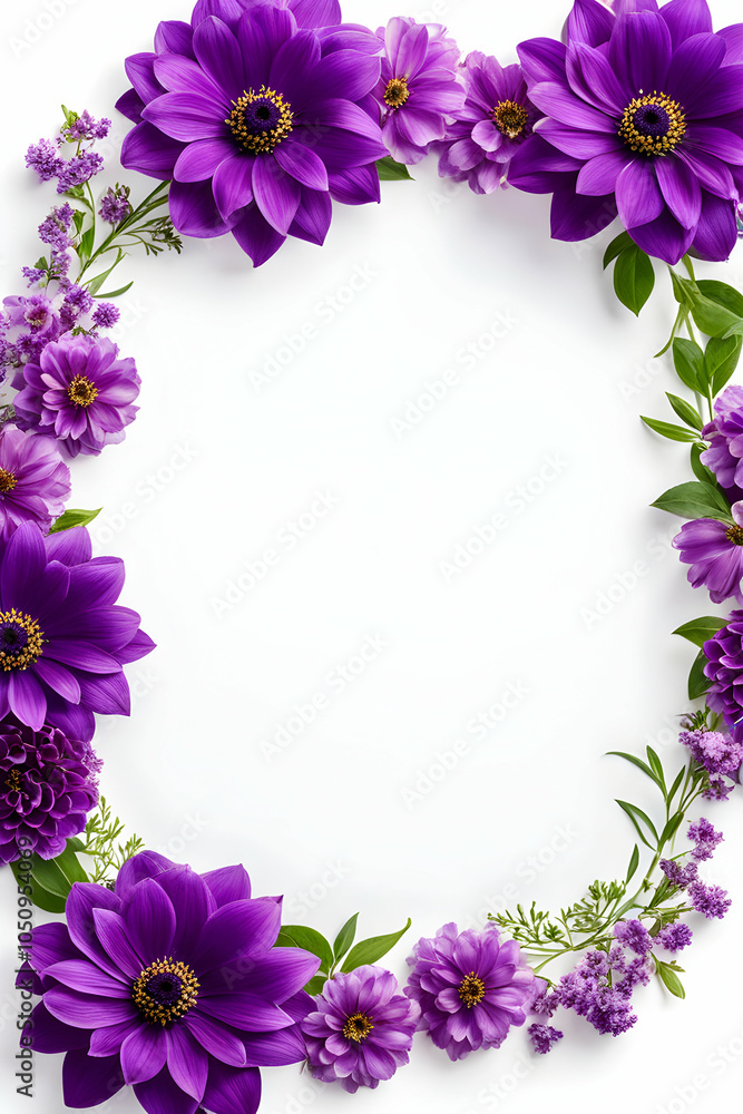 Purple flowers border frame copy space area Purple flowers border frame copy space area