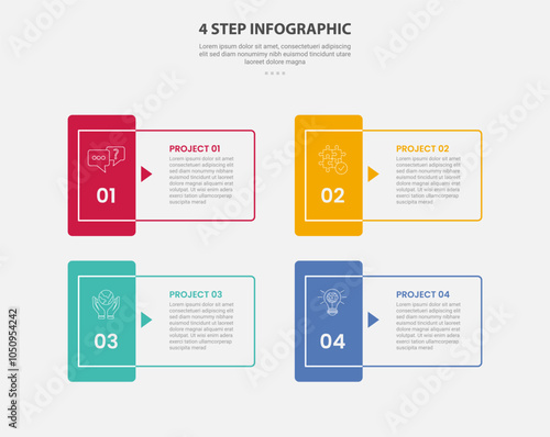 4 points template infographic outline style with 4 point step template with sharp rectangle shape with vertical badge on edge for slide presentation